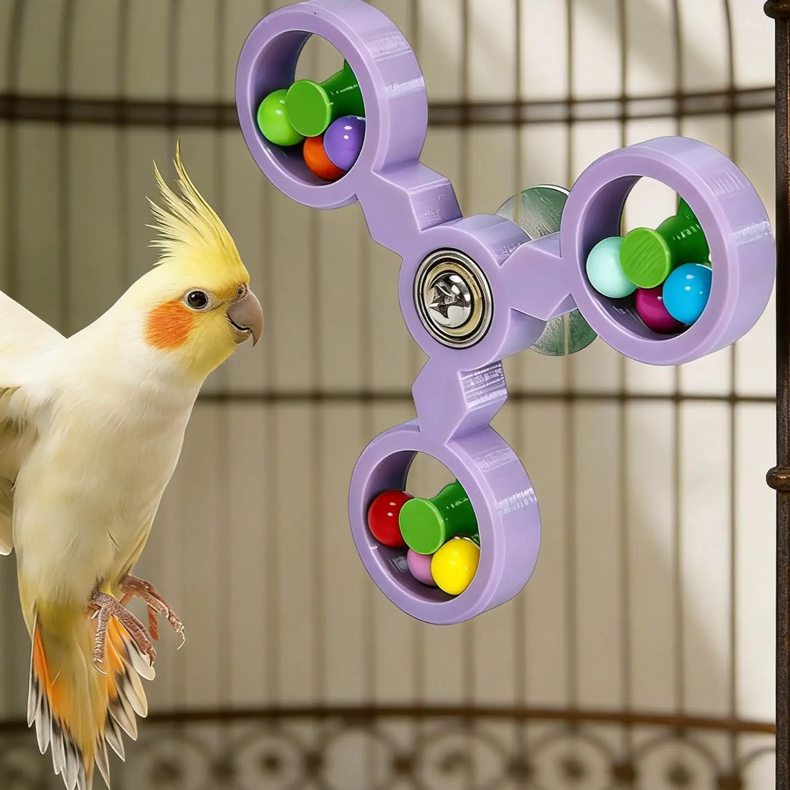 Juguete giratorio para loros, molino de viento interactivo para pájaros, juguete masticable enriquecedor con forma de molino de viento para conures