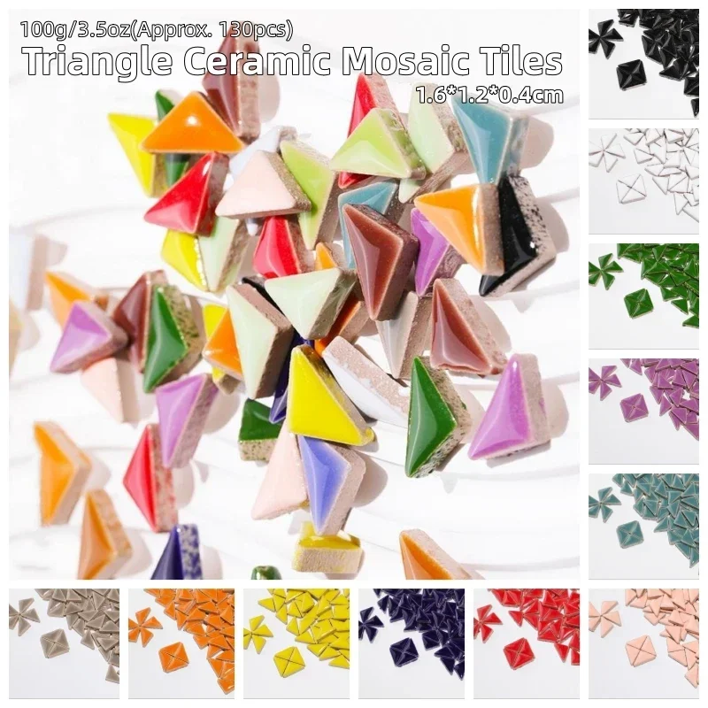 100g/3.5oz(Approx. 130pcs) Triangle Ceramic Mosaic Tiles DIY Porcelain Mosaic Making Tile 1.6*1.2*0.4cm Multi Color Optional