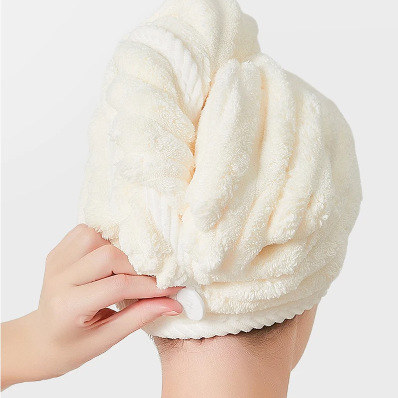 Women  Coral Fleece Hair Towel Cap Hat Bath Hat Solid Towel Cap Super Absorption Hair Dry Solid Color Thickened Hair Drying Cap