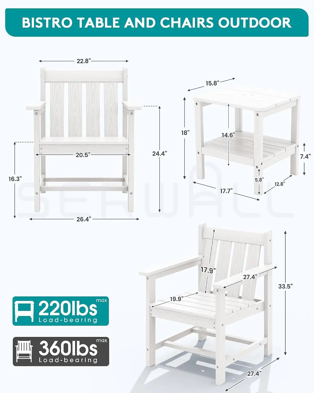 3-Piece Patio Bistro Set Chairs Side Table White, Customized