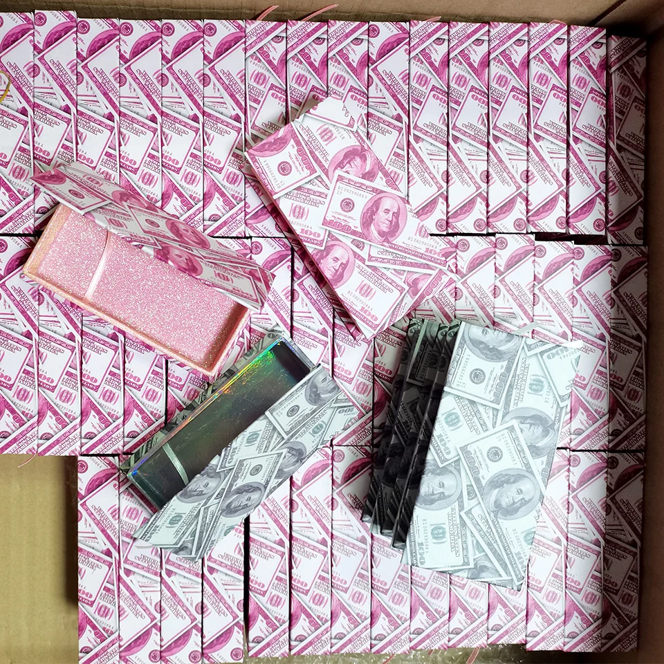 Lash Packaging Boxes Custom Logo Lash Case with Tray Wholesale Gray Pink Money Lash Box Bulk