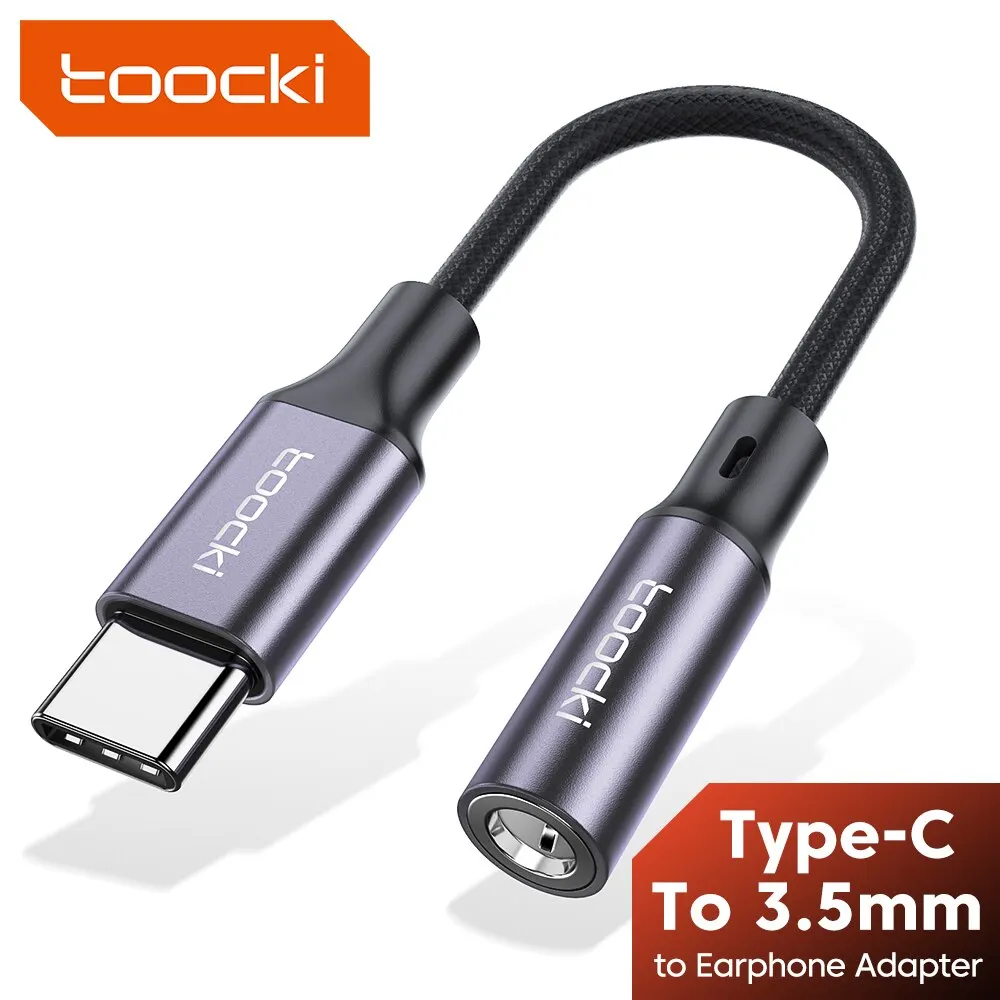 Toocki USB C타입 3.5 잭 이어폰 어댑터, USB C-3.5mm 헤드폰 AUX 오디오 케이블, 화웨이 P30 샤오미 미 10 9 Es