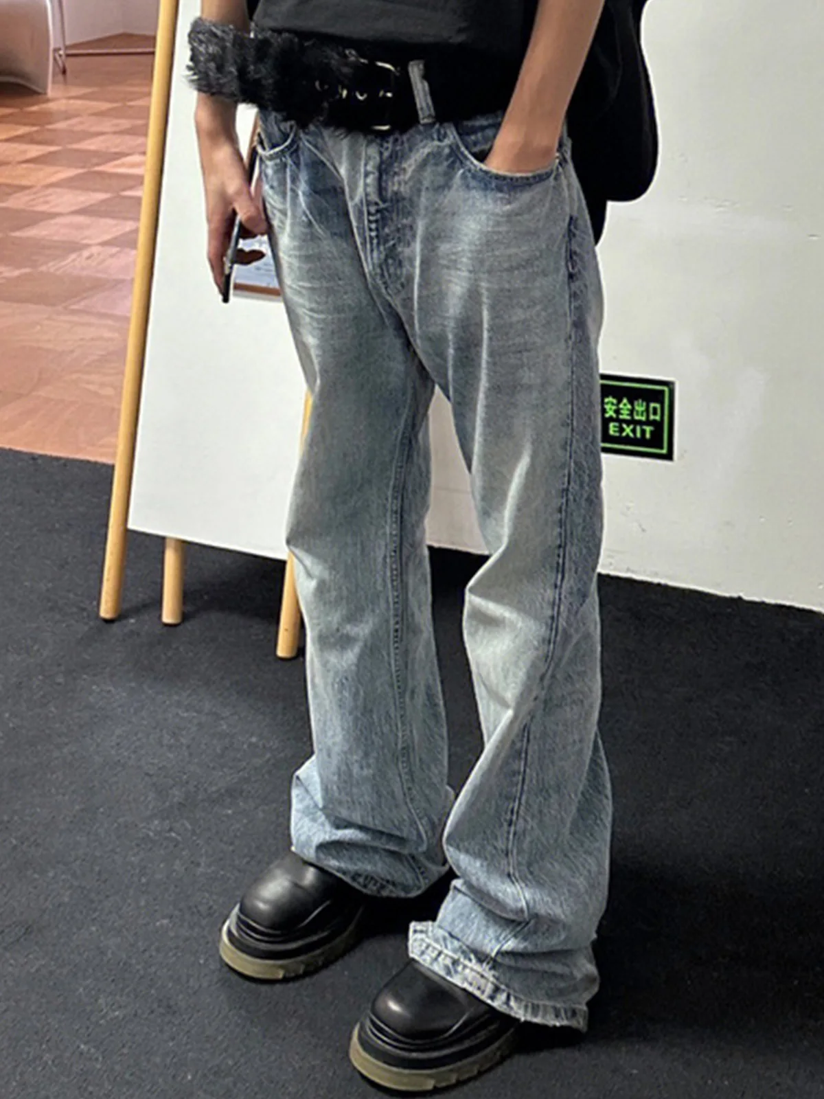 MIJKO غسلها خمر الصلبة الجينز الرجال Y2K مستقيم فضفاض مضيئة السراويل للجنسين المتضخم عادية سراويل جينز T-GJ019 #5