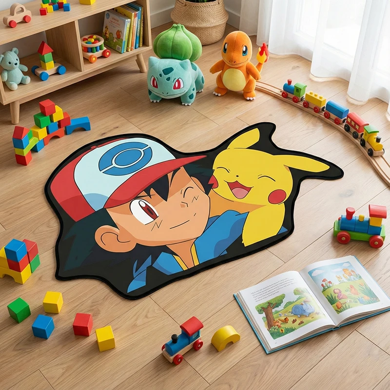 

Ковер Покемон Эш и Пикачу с милым узором, ковер неправильной формы для детской игровой площадки, украшение для спальни, дома, товары в стиле аниме