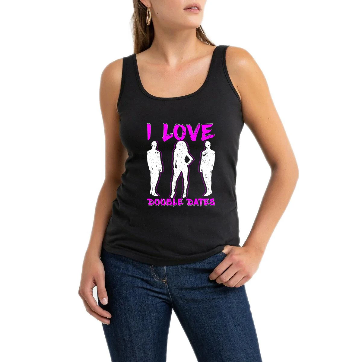 I Love Double Dates Threesome Cotton Sexy Tank Tops Swinger Humorous Flirtation Style Sleeveless Tee Shirts Hotwife Naughty Top