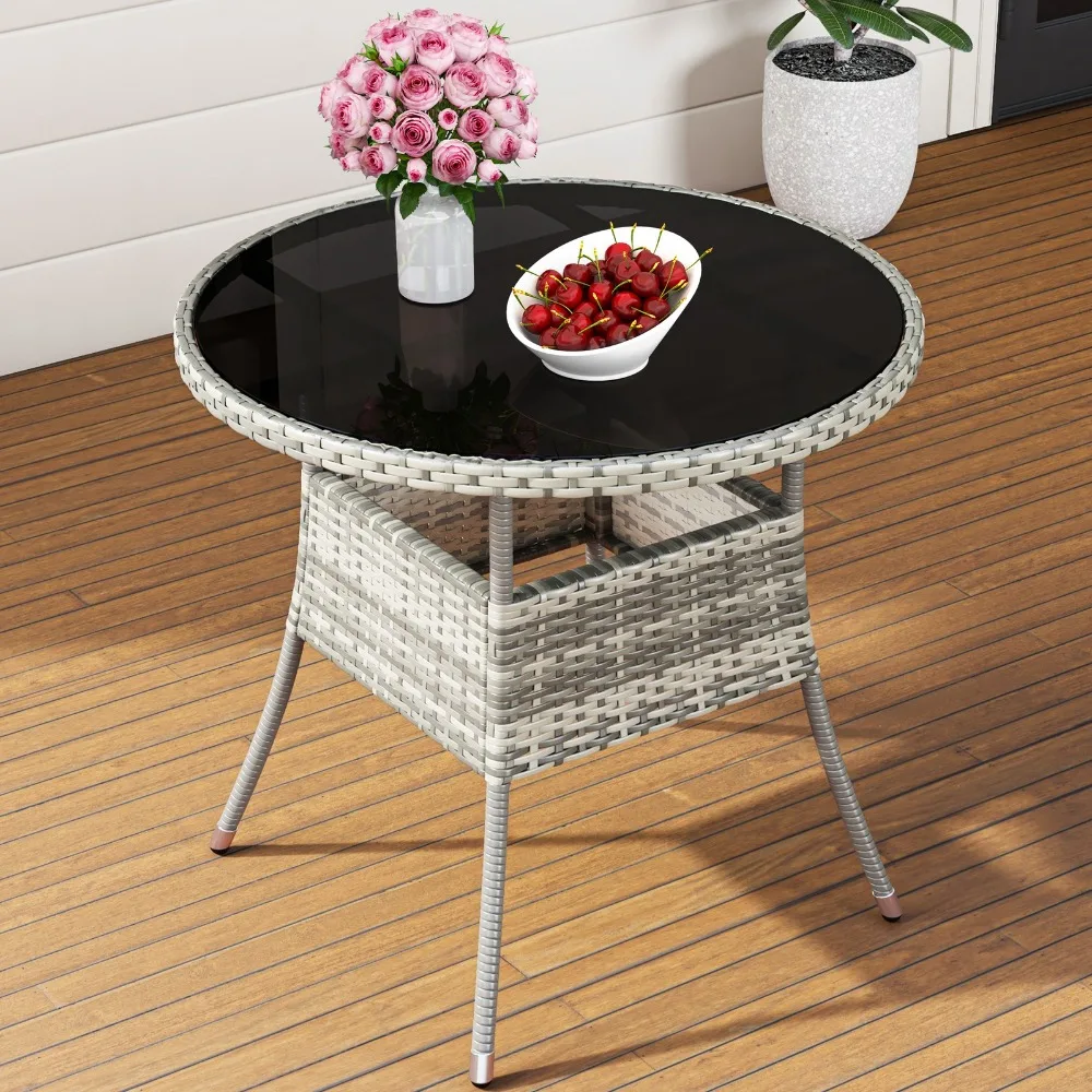 

Round Table Outdoor Patio Wicker Dining Patio Table Rattan Bistr for 4-Person