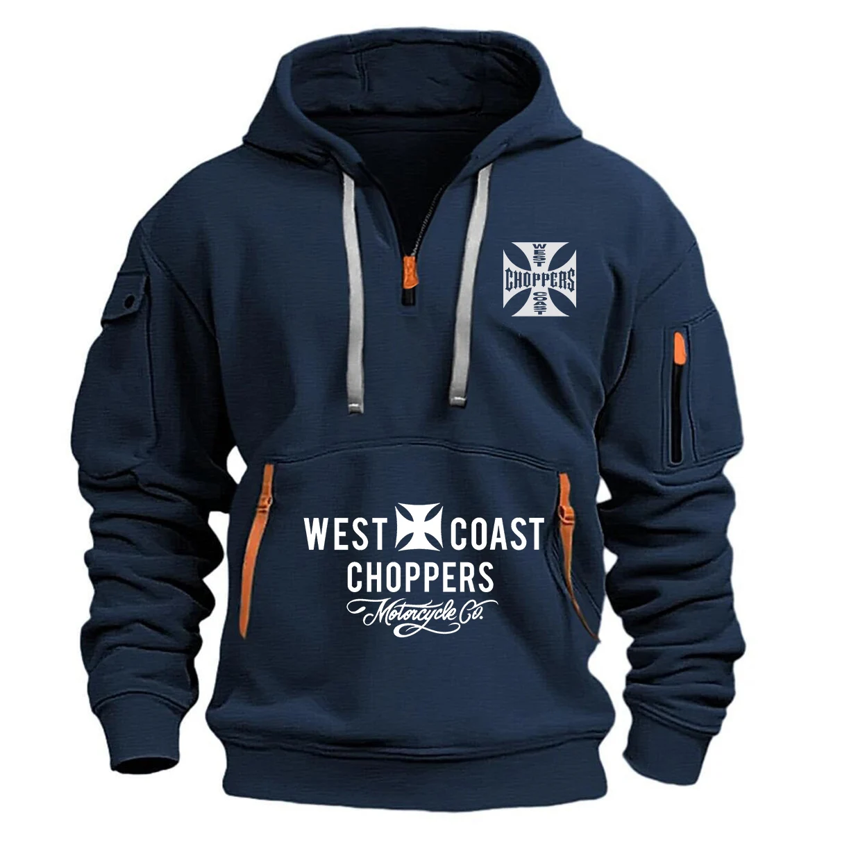 West Coast Iron Cross Choppers Logo Hooded Men\'s Black Fashion Cool Sweatshirt Unisex fashion Fleece Oversized Hoodie Streetwear