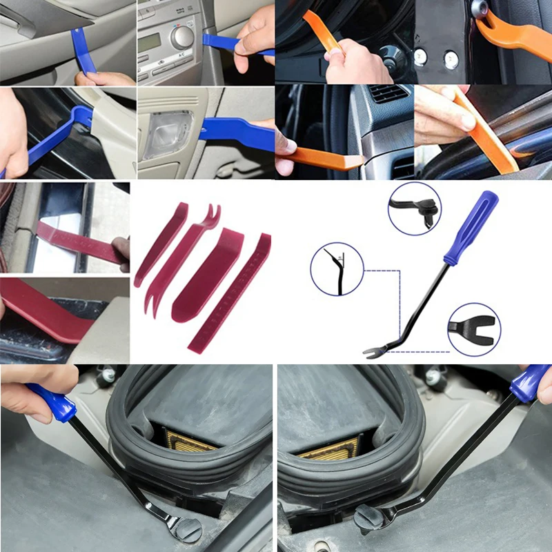 5Pcs Set Car Door Clip Panel Audio Video Dashboard Removal Kit Installer Prying Tool Navigation Disassembly Automobile Nail Pull