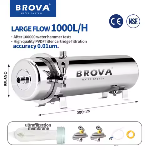 BORVA Whole House High Flow UF Water Purifier 0.01&mu;m Stainless Steel Mineral Filter with Washable Reusable PVDF Membrane 1000L