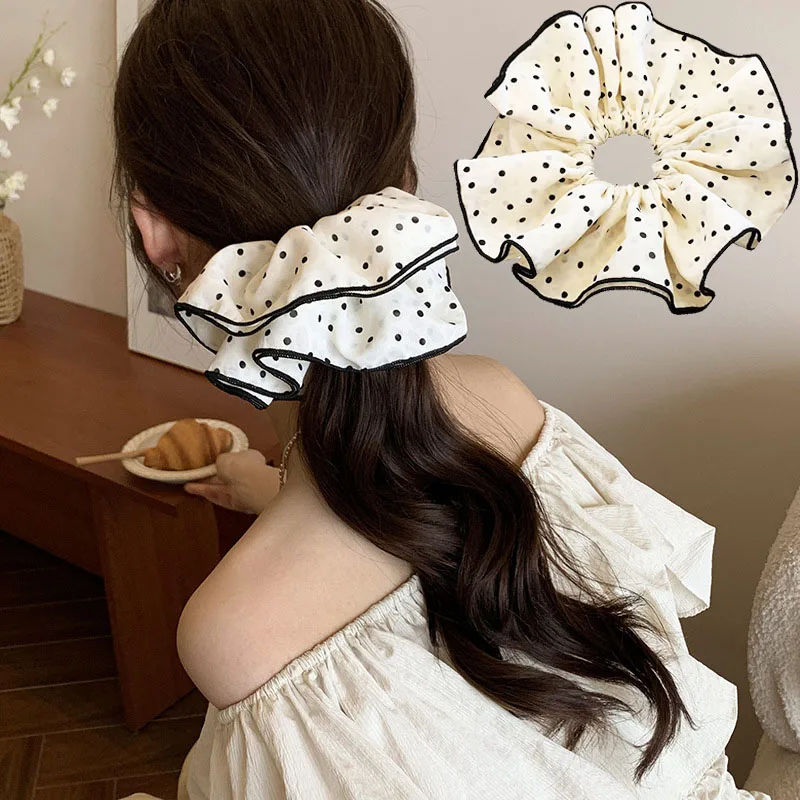 Elegant Dot White Black Large Intestine Scrunchie For Women Girls Sweet Hair Tie Elastic Hair Band Fashion Hair Accessories