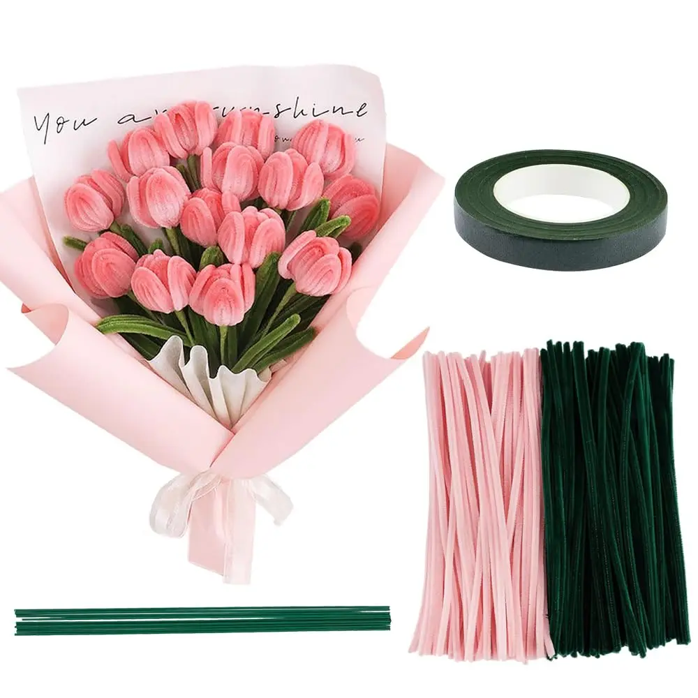 

Набор для чистки труб с цветами для DIY букета тюльпанов, синель, стебель, цветы, ремесло с цветочными проводами, садовая лента, художественный подарок для вечеринки