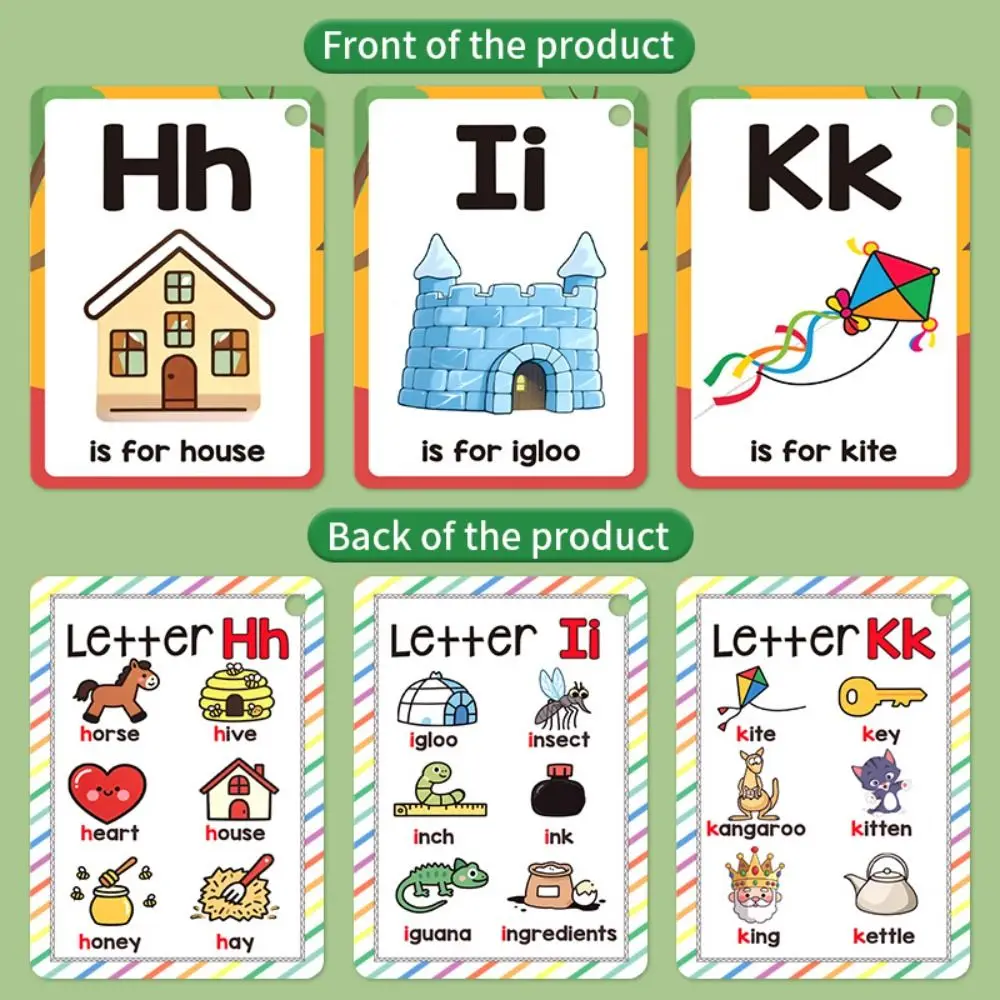 Tarjetas del alfabeto inglés de 26 letras, 156 palabras con imágenes, tarjetas Flash para niños, tarjetas de A-Z de diseño colorido, tarjetas de palabras fonéticas