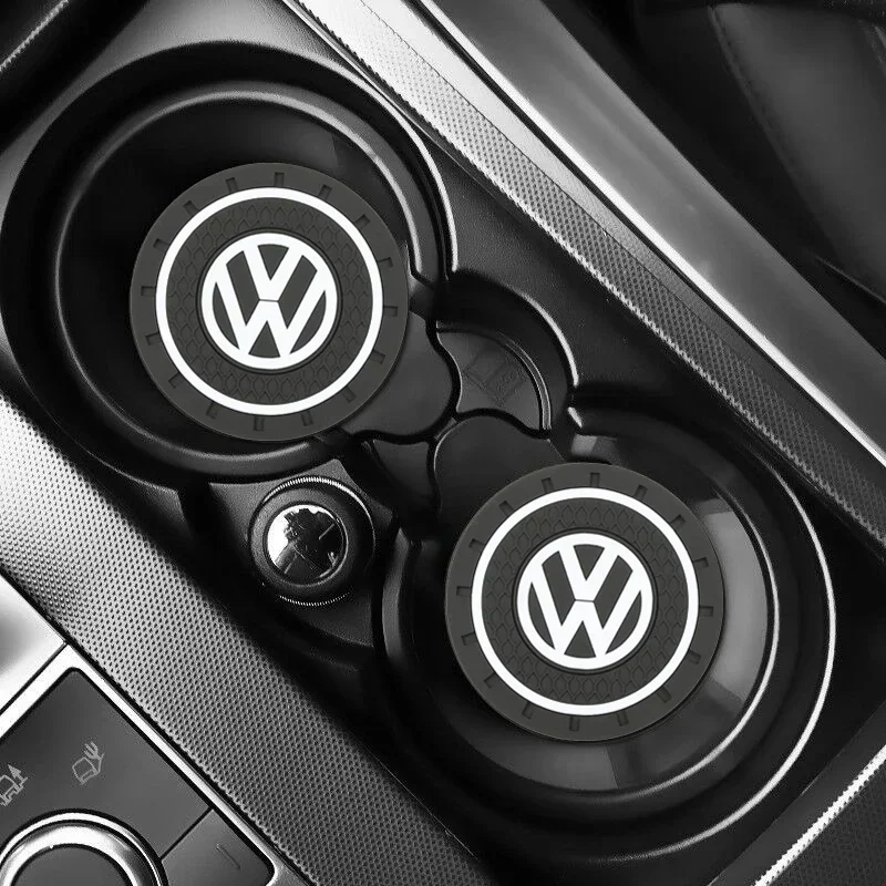 2Pcs Car Anti-Slip Silicone Coaster Auto Water Cup Pads For Volkswagen VW RLine GTI Golf 5 6 7 Polo Caddy Passat B6 Tiguan Jetta
