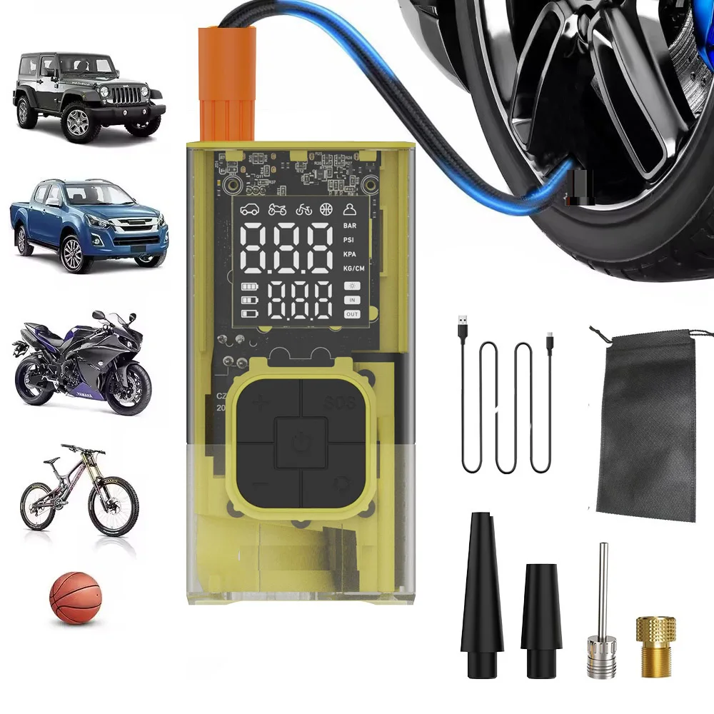 

Автомобильный шинный насос Портативный воздушный компрессор 4X Быстрое накачивание 150PSI Воздушный насос Цифровой светодиодный светильник давления для автомобиля, мото-велосипедный мяч