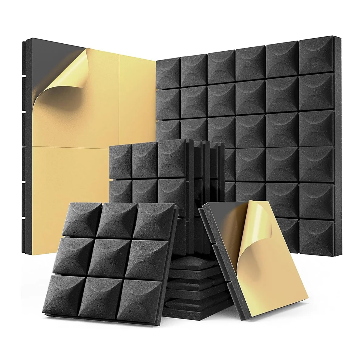 12 Pack Sound Proof Foam Panels with Self-Adhesive, 12 x 12 x 2 Inches Acoustic Panels,Soundproof Wall Panels Black