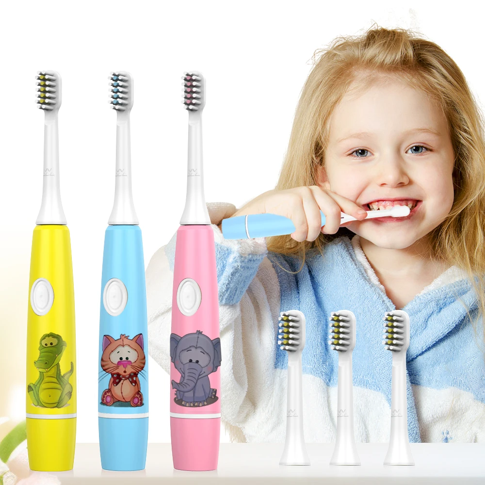 

OEM Waterproof Toothbrush Kids Rechargeable Smart Teeth Cleaning Sonic Electric Toothbrush Children IPX7 Soft ABS 1 AAA Battery