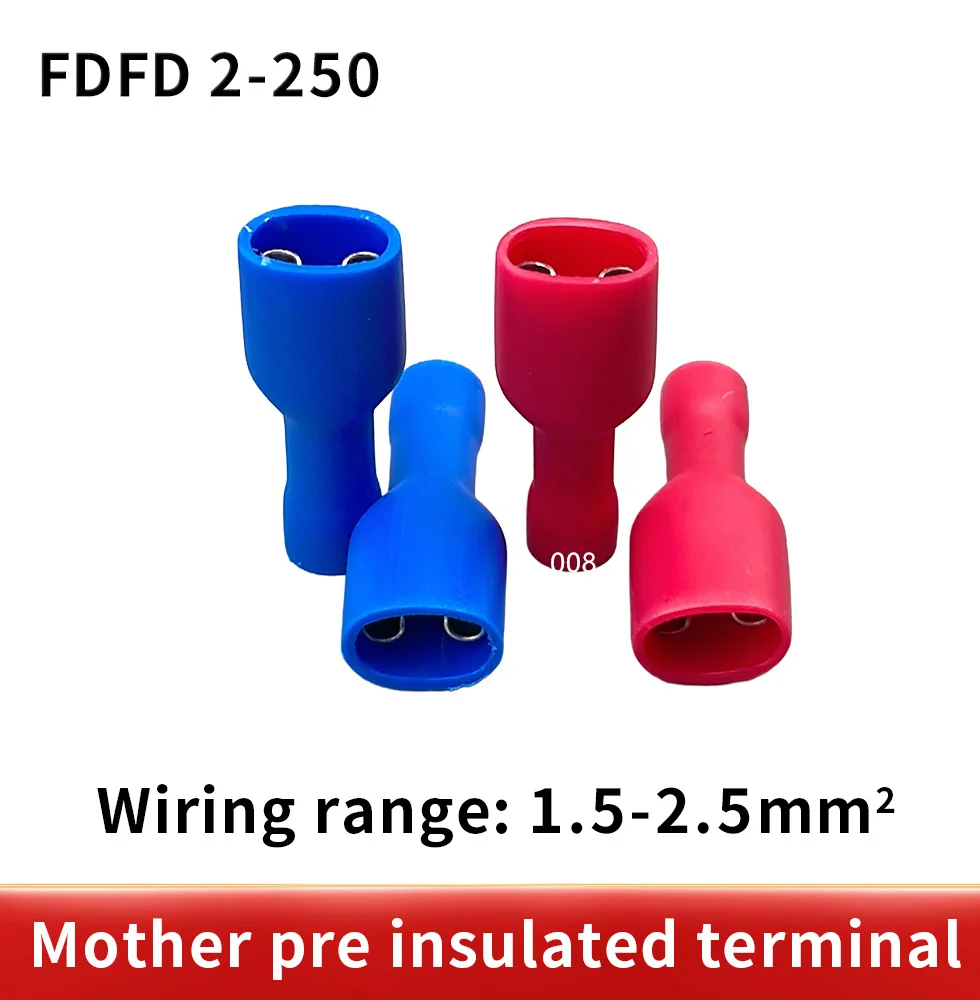 faston FDFD2-250 25 blue + 25 Red 6.3mm Insulated Spade Crimp Wire Cable Connector Terminal Male