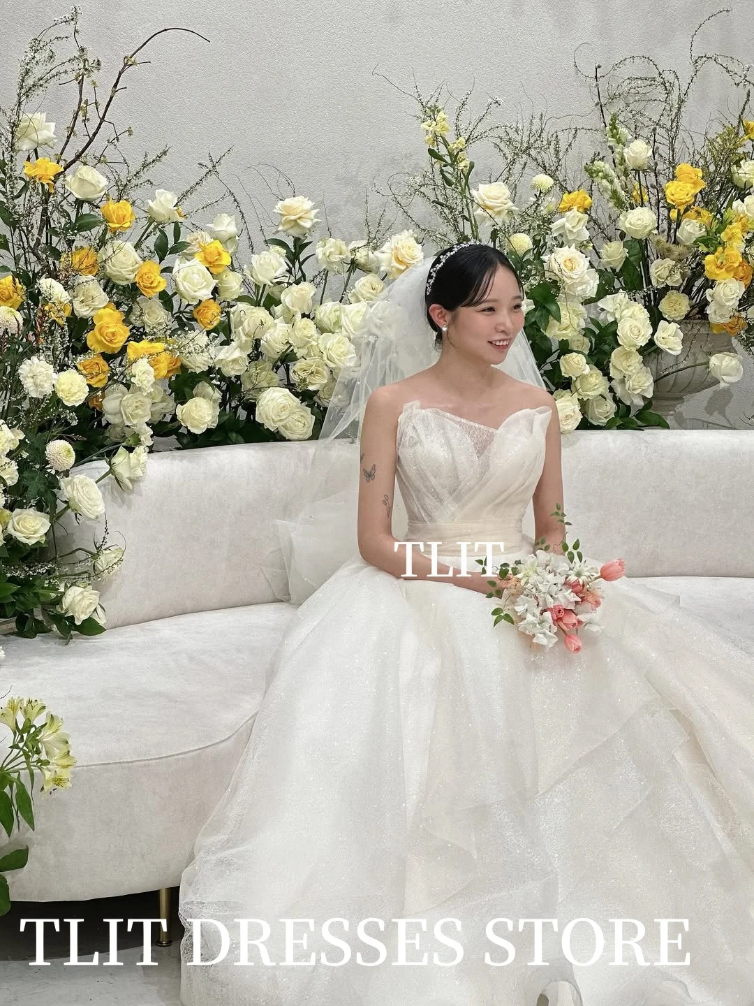TLIT Sparkly White Silk Tulle A-Line Wedding Dresses Customized Sweetheart Bridal Gowns Korea Wedding Dresses Photos Shoot