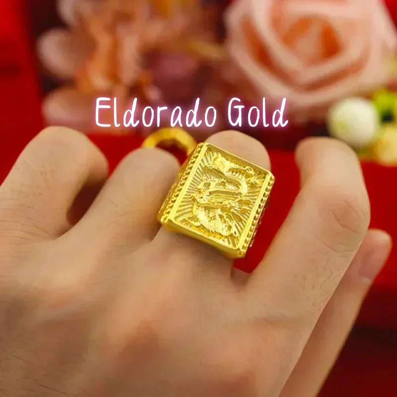 

Золотое кольцо Eldorado Gold Smooth sailing из чистого золота 999 пробы, 18 карат, мужское, модное, с изображением дракона, на удачу, в подарок друзьям