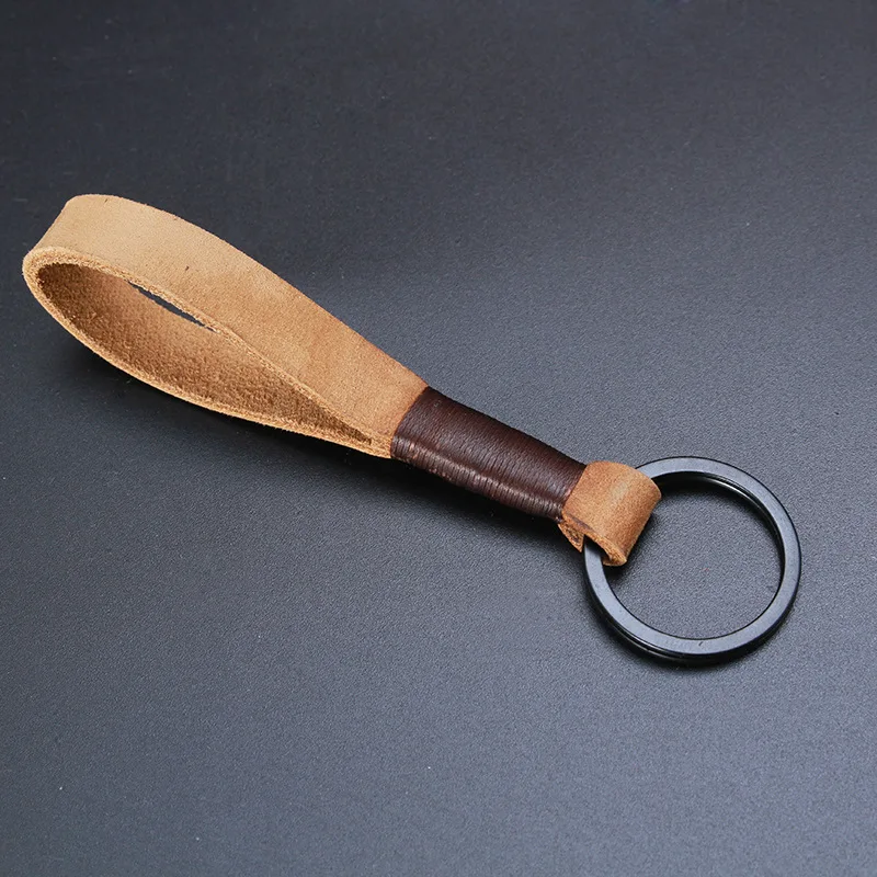 Retro Handmade Real Leather Cowhide Rope Keychain Metal Key Chains Men or Women Key Holder Key Cover Auto Keyring Gifts