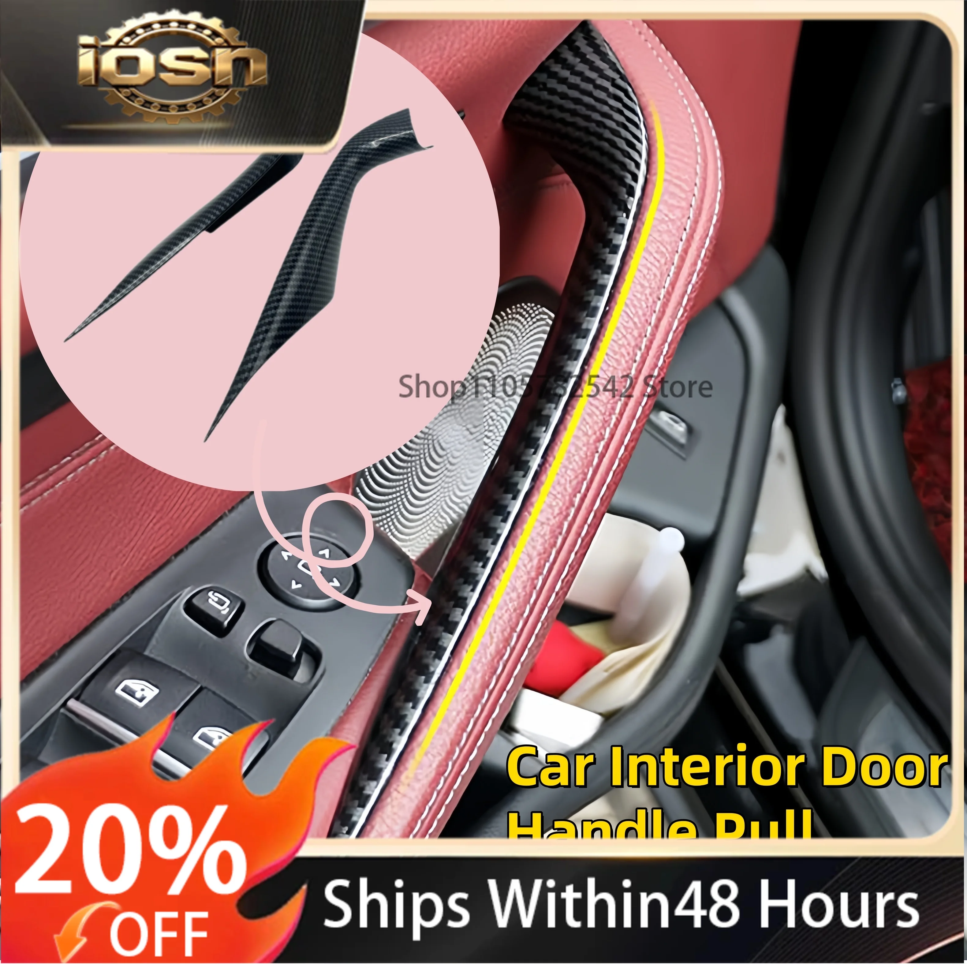 IOSN New Armrest Protective Trim Auto Carbon Style Interior Door Panel Grab Handle Covers For BMW 5-Series 525i 530i  2018-2023