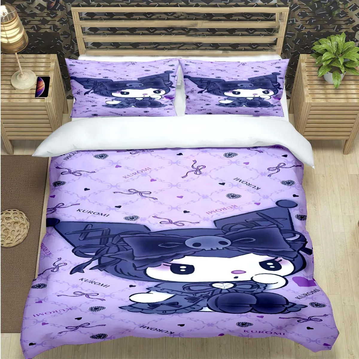 

Hot Fashion Cartoon Kuromi Print Bedding Sets Bed Supplies Set Comforter Set Teens Girls Cartoon Twin Single Kid Gift