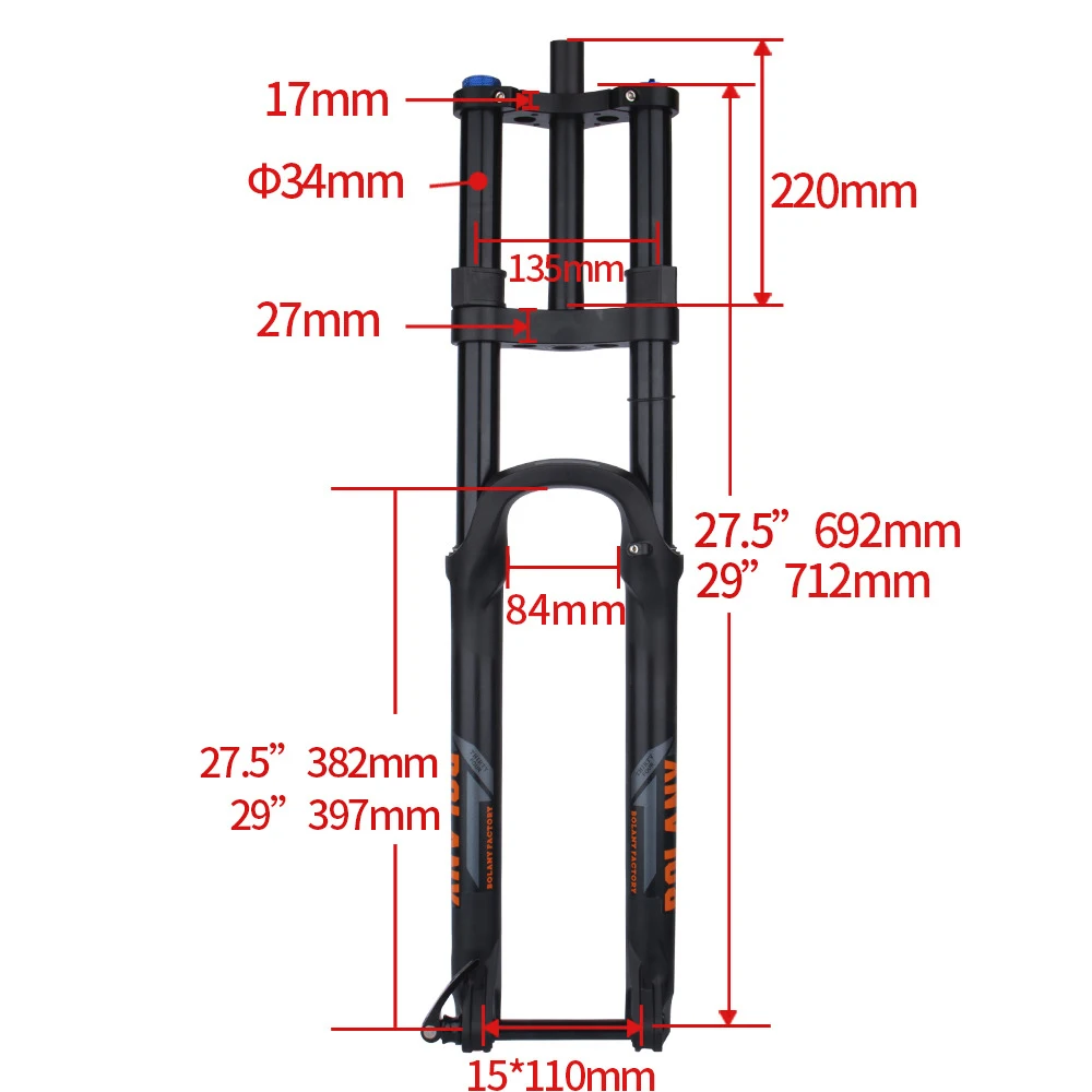 Garfos de coroa dupla para mountain bike, garfo mtb, amortecedor de amortecimento, xc, am, suspensão dh, viagens, 180mm,29 polegadas, garfo de e-bike