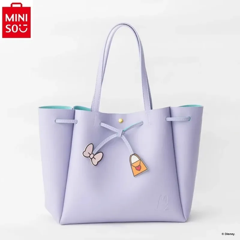 MINISO Disney Mickey Donald Duck Classic Drawstring Shoulder Bag Women's High Quality Sweet Versatile Storage Tote Bag