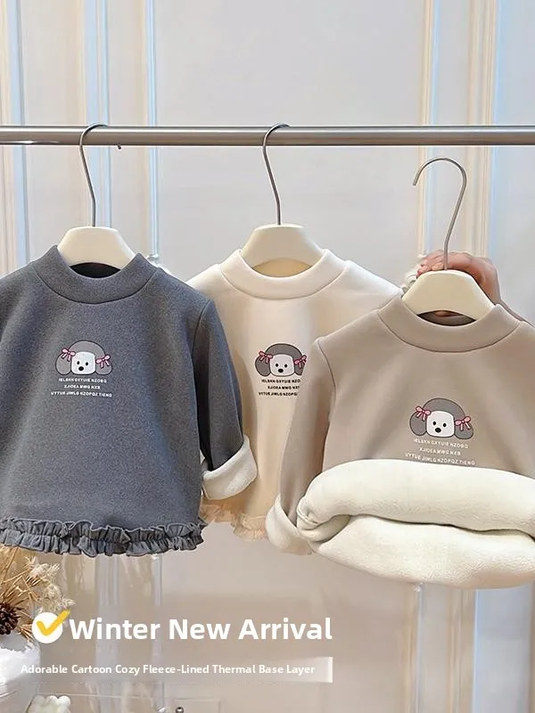 

Thiened Fce Lined Long Sve топ с принтом базового слоя для девочек, зима 2022, корейское теплое нижнее белье, детская одежда