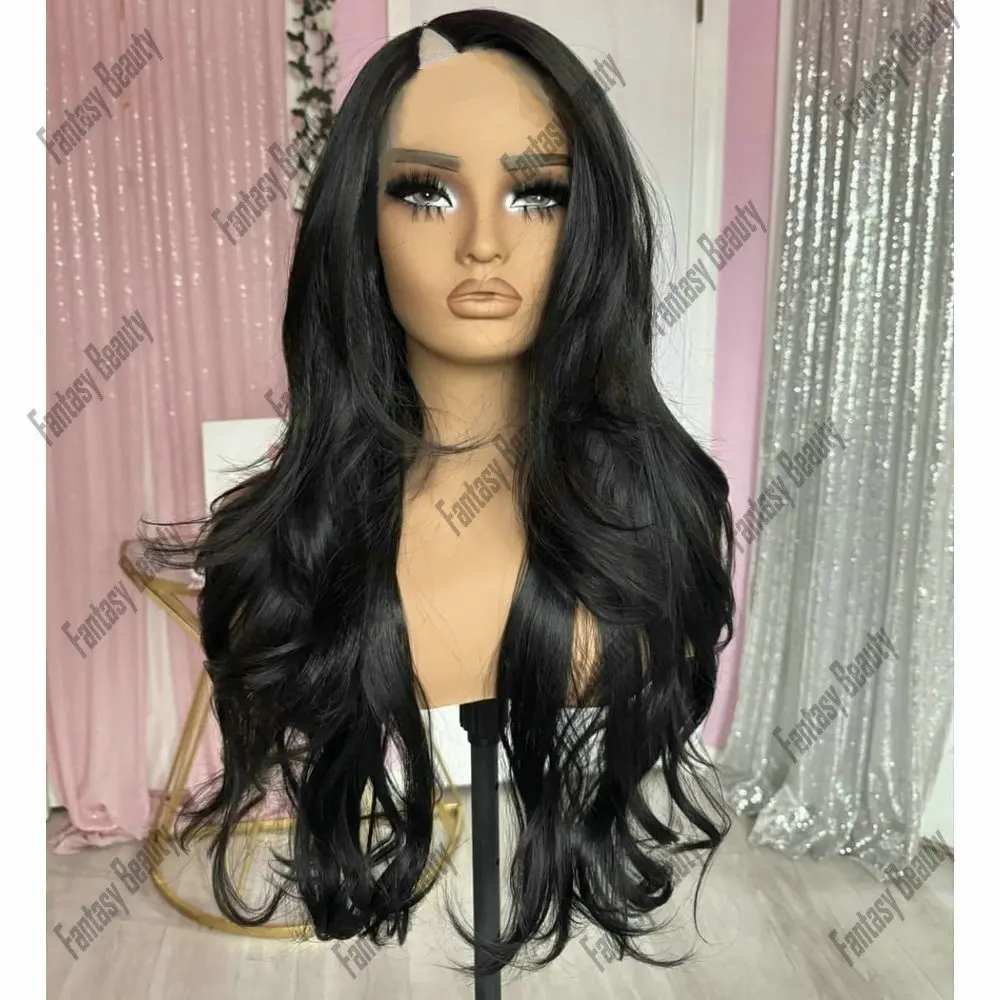 180% Density Glueless Black Body Wave V Part Wig Human Hair For Women No Leave Out 1*4 Size U Part Wig Brazilian Remy Human Hair