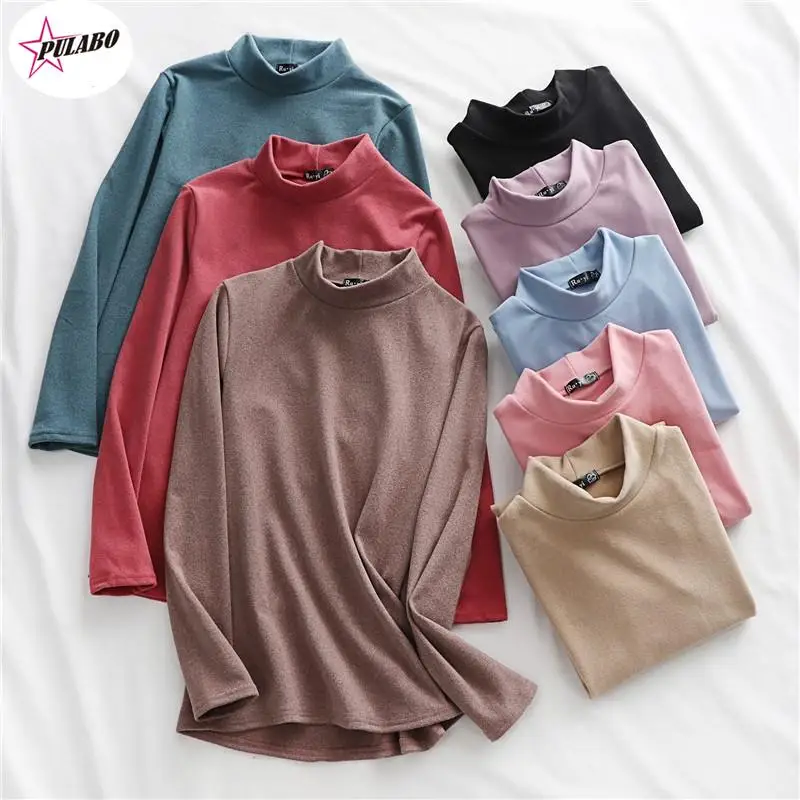 Shirt Women's Autumn Winter Half-Collar Long-Sleeved Lining  Velvet T Shirt Double-Sided h Cotton Warm Top T-shirts Tees y2k