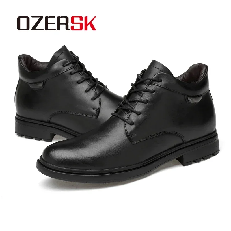 OZERSK Autumn Winter Hot Sale Genuine Leather Men Boots High Top Ankle Boots Male Footwear Snow Boots Casual Shoes