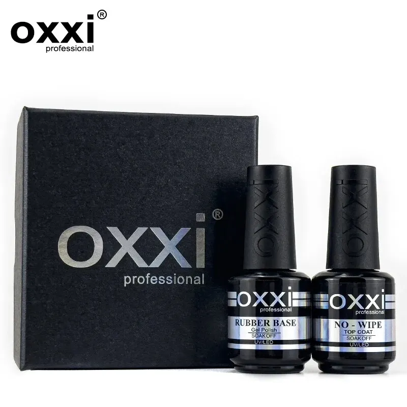 OXXI PROFESSIONAL Rubber Base Coat UV Gel 15ml No Wipe Shiny Top Coat 2pcs Set Gel Polish Semi-permanent Nail Polish Base Gellac