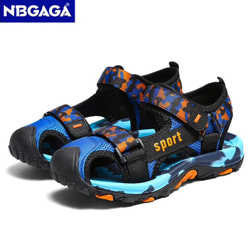 Sport Summer Boys Sandals 5-16Years Light Baotou Beach Holiday Sandals Non-slip Soft Bottom Shading Leather Kids Shoes Outdoor