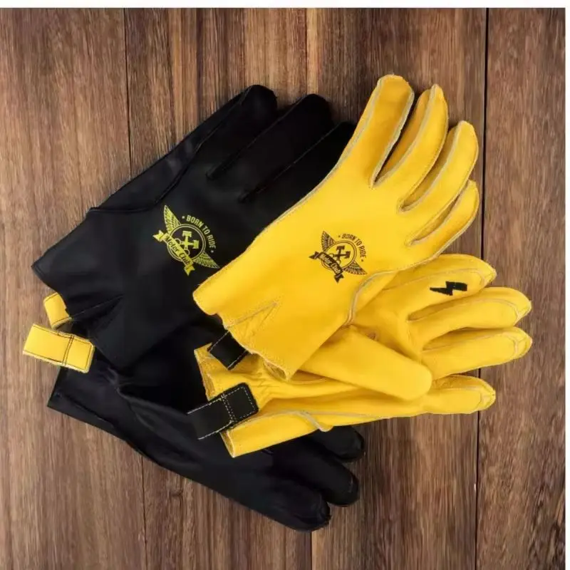 

Перчатки унисекс из воловьей кожи для мотоциклистов, классические черные и желтые винтажные кожаные перчатки для езды на велосипеде и на открытом воздухе, сверхмощные рабочие перчатки Luvas
