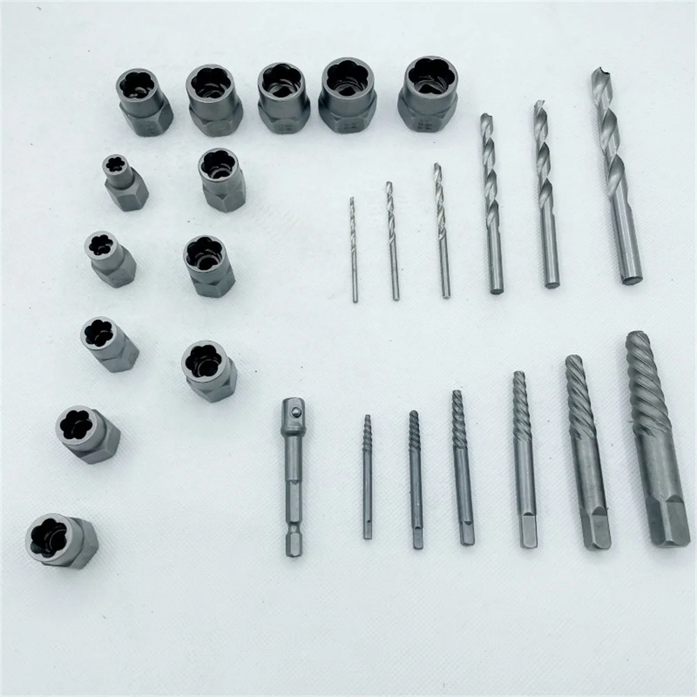 26 Piece Set Of Damaged Nut Extractor Hexagonal Screw Tool Socket Bolt Nail Broken Thread