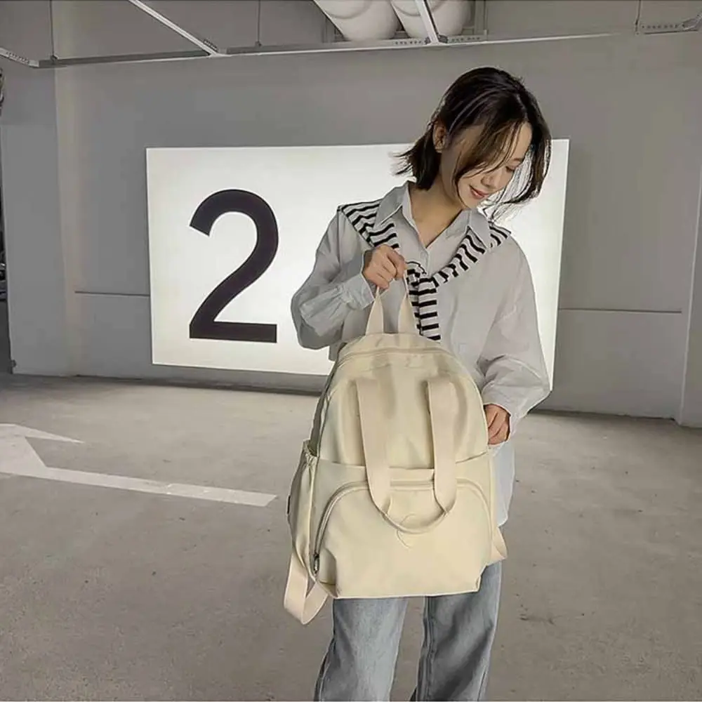 Casual Korean Style Sport Nylon Backpack Large Capacity Nylon Travel Shoulder Bag Solid Color Niche Design Fitness Bag Girls