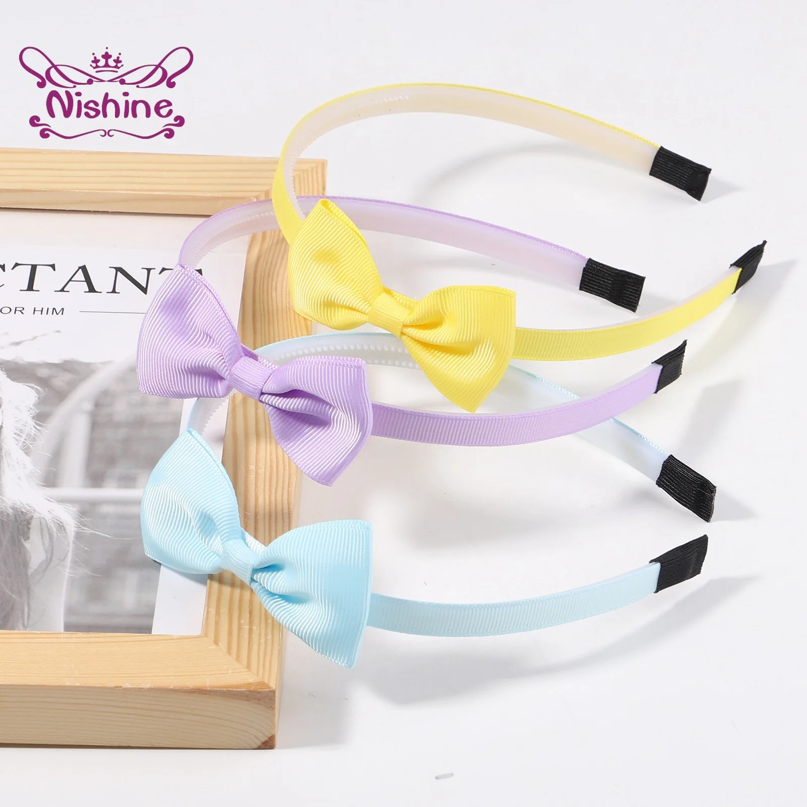 1PCS Ribbon Bow Knot Headband Children Hair Hoop Solid Color Baby Hairbands Clothing Decoration Photography Props