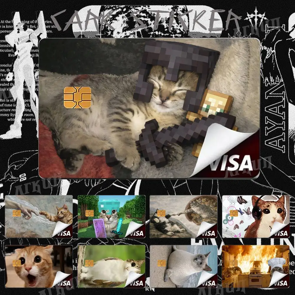 Popular Funny Meme Cat Card Sticker, Viral Glowing Eyes Lightning Kitty Bank Card Sticker Decoration