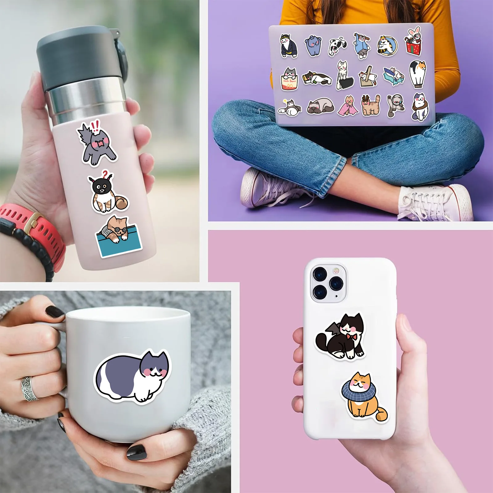 50pcs Cute Kawaii Cats Animal Graffiti Stickers Phone Guitar Laptop Suitcase Cup Waterproof Cartoon Sticker Kids Toys