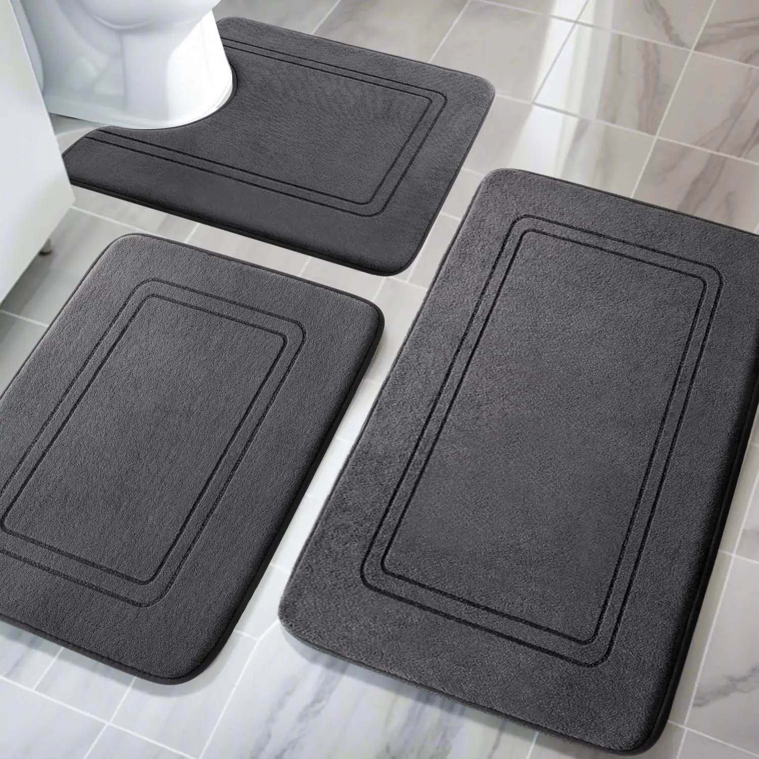 

Memory Foam Bath Mat Set, Non Slip Bath Mats for Bathroom, Super Soft and Water Absorbent Bath Rug Set, Machine Washabl