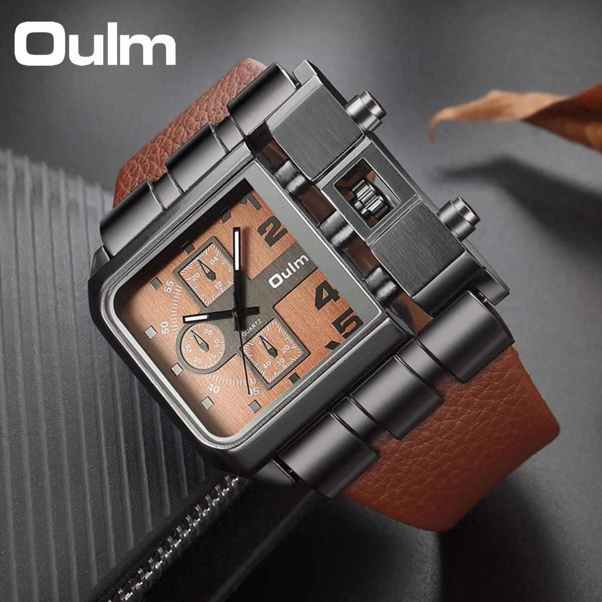 Oulm Casual Wristwatch Square Dial Wide Strap Men\'s Quartz Watch Luxury Brand Male Clock Super Big Men Watches Relogio Masculino