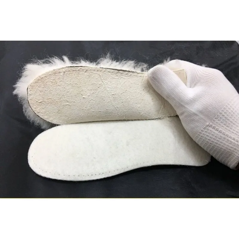 Semelle intérieure en laine de mouton pour hommes et femmes, une semelle intérieure en fourrure, bottes de neige chaudes et épaisses, coton, hiver