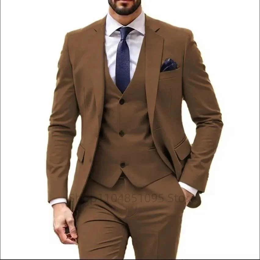 

Men's Slim Fit 3 Piece Dinner Groom Tuxedos Wedding Suits Two Buttons Notch Lapel Jacket Vest And Pants for Business Party Prom