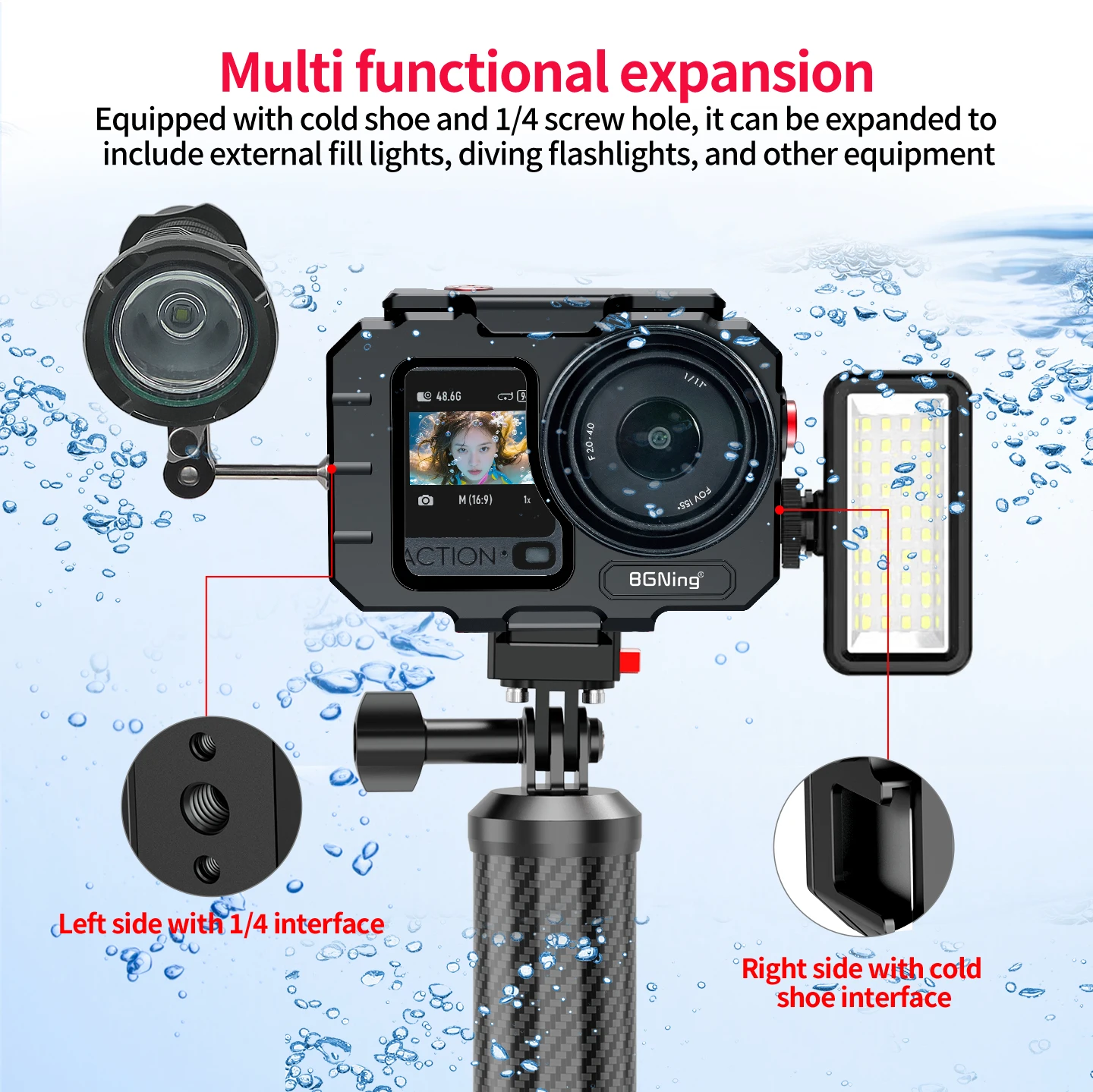 Wasserdichtes Gehäuse Tauchgehäuse für DJI OSMO Action 5Pro 4 3 Schnellmontage Stativhalterung Unterwasser-Schutzrahmen Metallgehäuse – Detail 18