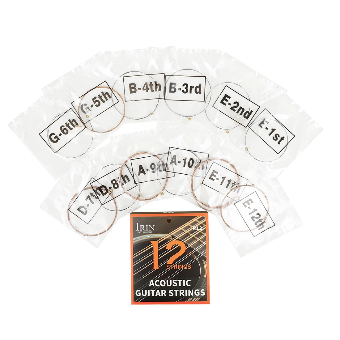 IRIN R12 12-string Folk Guitar Strings in Phosphor Bronze with PU Coating Acoustic Guitar Strings Folk Guitar Accessories Parts