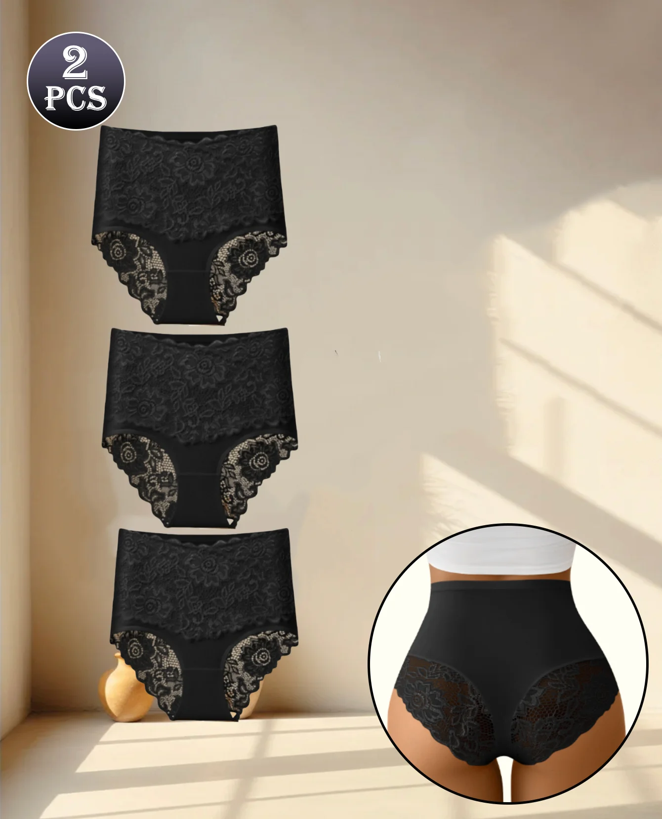 

3 шт./компл. кружевные трусики с высокой талией, мягкие, дышащие и бесшовные, удобные и контролирующие живот