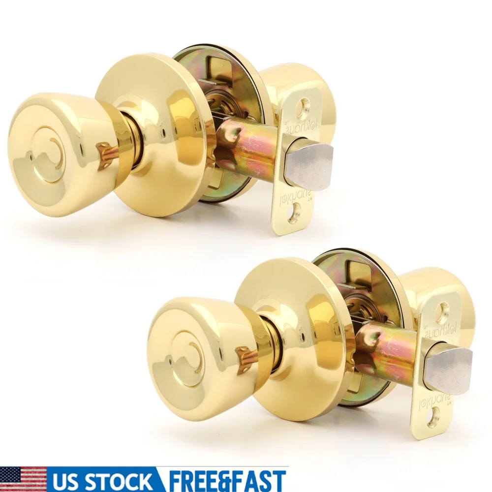 

Passage Tulip Door Knob Set Polished Brass Adjustable Latch Complete Hardware Easy Installation 2 Count Standard Size Doors