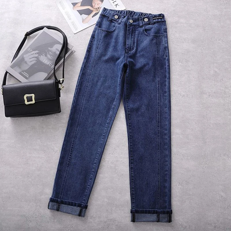 

Mom Jeans Woman High Waist Denim Harem Pants Ankle-length Female Pantalones Cotton Girls Denim Trousers Straight Jeans for Women