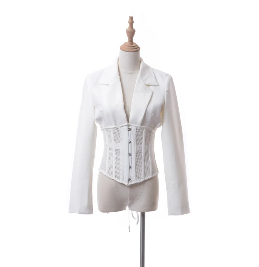 

Женский костюм с ажурным кружевом и вышивкой, с завязками на талии, в уличном стиле, с длинными рукавами, однотонный